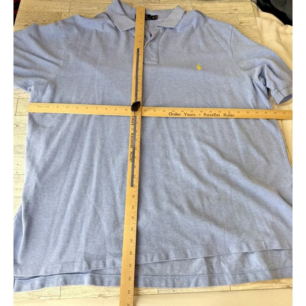 Polo Ralph Lauren Polo Shirt Mens 2XLT Tall‎ Blue Short Sleeve Rugby Yellow Pony